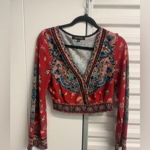 Jealous Tomato Red and Blue Patterned Crop Top